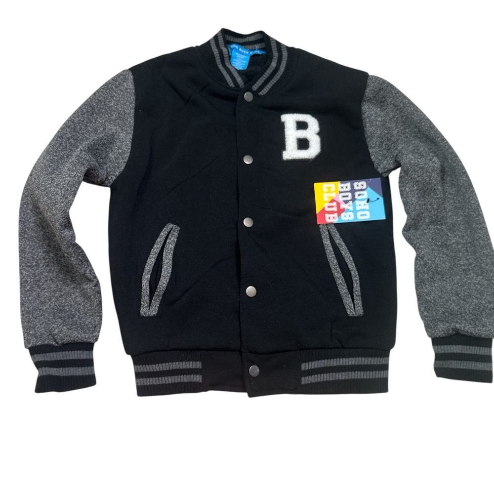 Black and Gray Varsity Jacket with Ribbed Collar